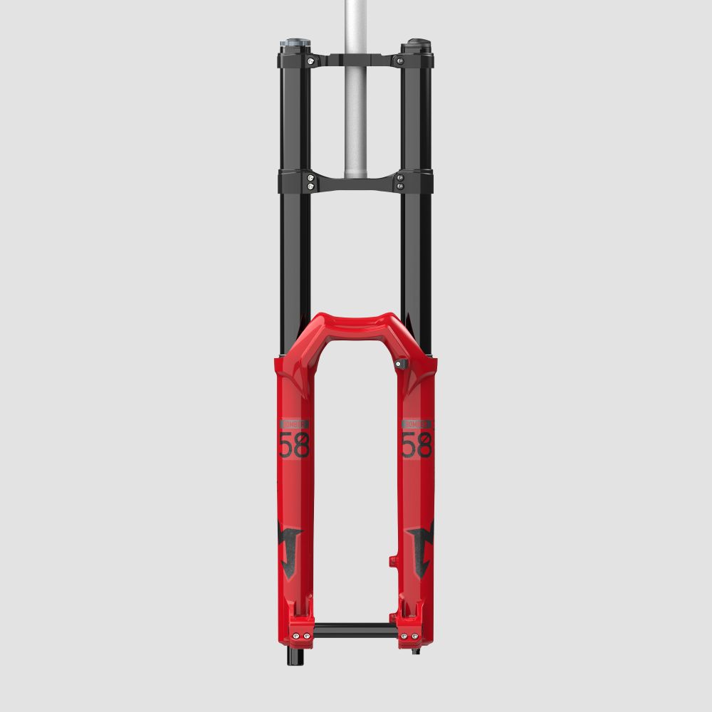 BOMBER 58, 27.5IN, MARZOCCHI, 203, GRIP, LSC, GLOSS RED, STD/CLEAR LOGO, 20TAX110, 1.125, FLAT, 51MM